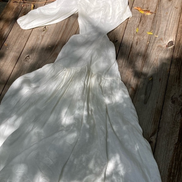 One Shoulder Linen Maxi Cut out Full Sleeve Tiered Eggshell White Size Medium - Picture 9 of 14